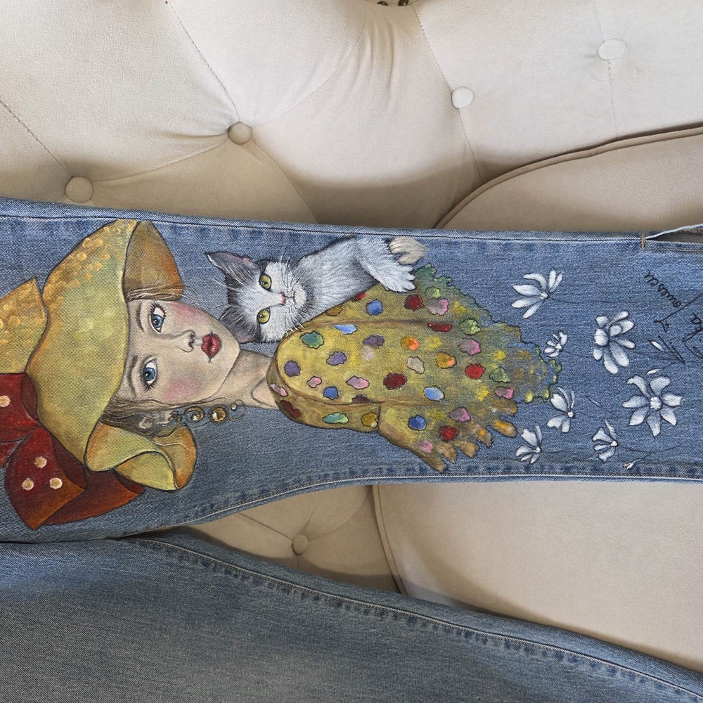 Old Navy Blue and Yellow Flare Wide Leg Jeans